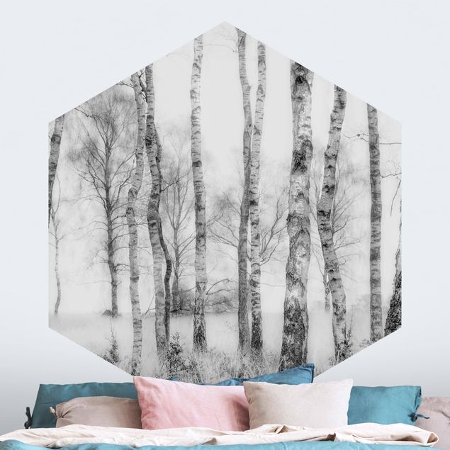 Tapeter modernt Mystic Birch Forest Black And White