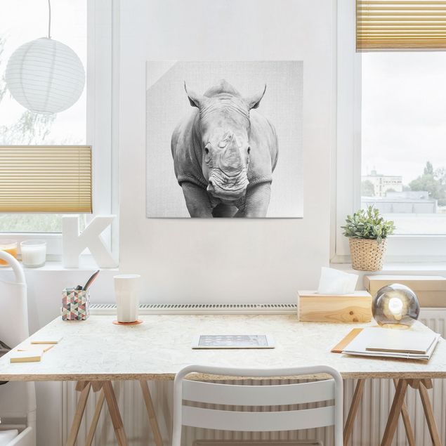 Glastavlor djur Rhinoceros Nora Black And White