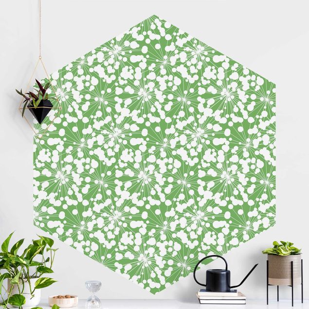 Fototapeter maskrosor Natural Pattern Dandelion With Dots In Front Of Green