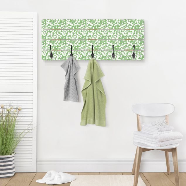 Klädhängare vägg trälook Natural Pattern Dandelion With Dots In Front Of Green