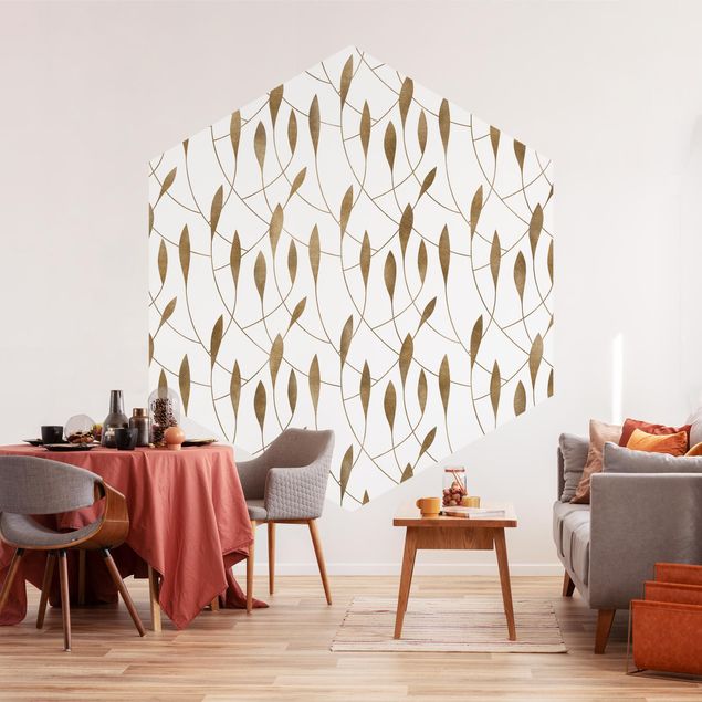 Tapeter modernt Natural Pattern Sweeping Leaves In Gold