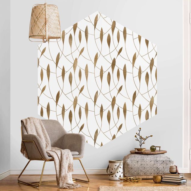Hexagonala tapeter Natural Pattern Sweeping Leaves In Gold
