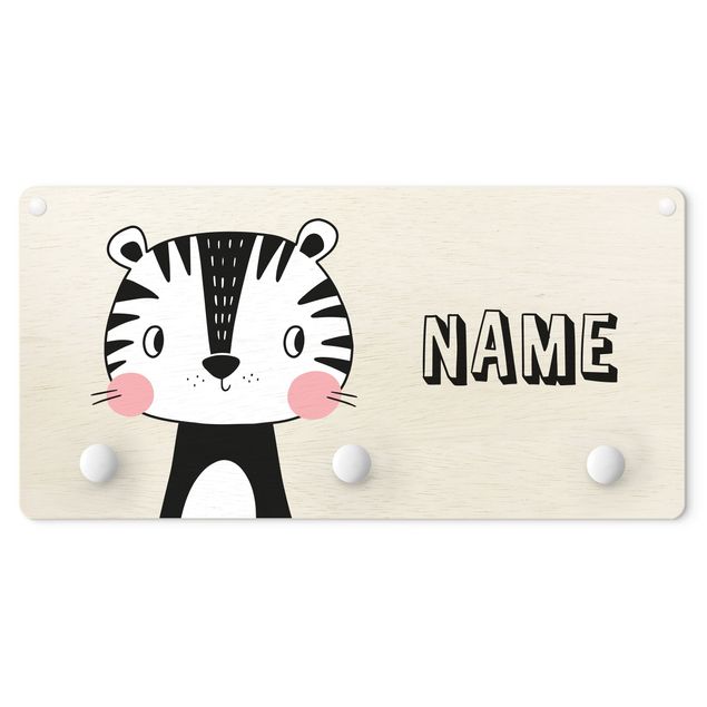 Klädhängare vägg djur Cute Tiger Cat With Customised Name