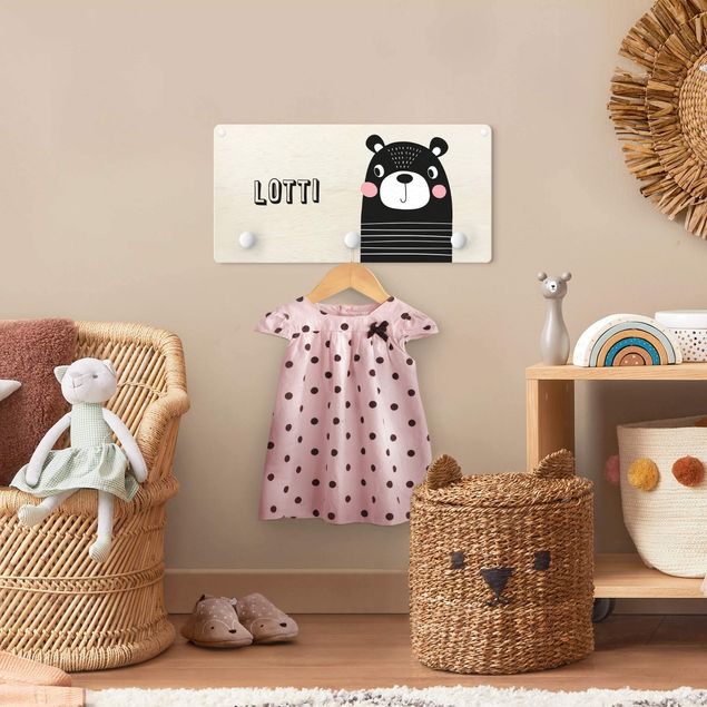 Klädhängare vägg ordspråk Cute Striped Bear With Customised Name