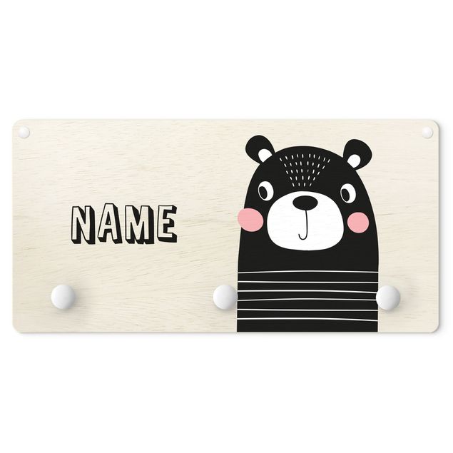 Klädhängare vägg djur Cute Striped Bear With Customised Name