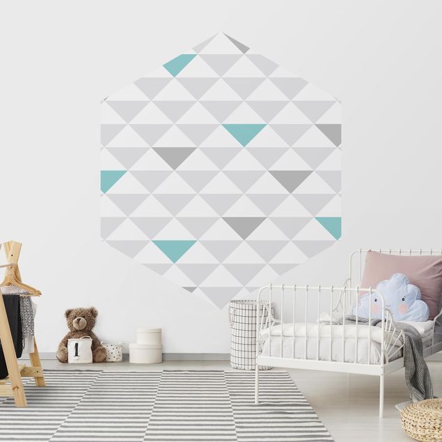 Tapeter modernt No.YK64 Triangles Gray White Turquoise