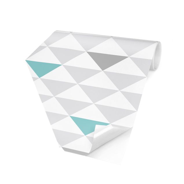 Hexagonala tapeter No.YK64 Triangles Gray White Turquoise