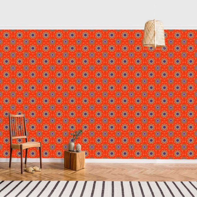 Tapeter modernt Orange Mandala Pattern - Roll