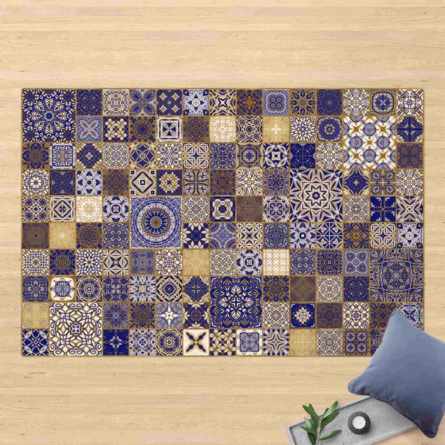 mattor kakeloptik Oriental Tiles Blue With Golden Shimmer