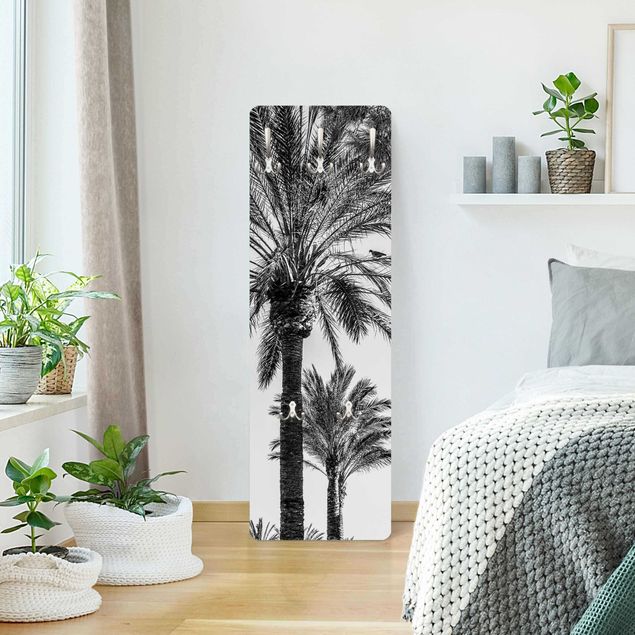 Klädhängare vägg svart och vitt Palm Trees At Sunset Black And White