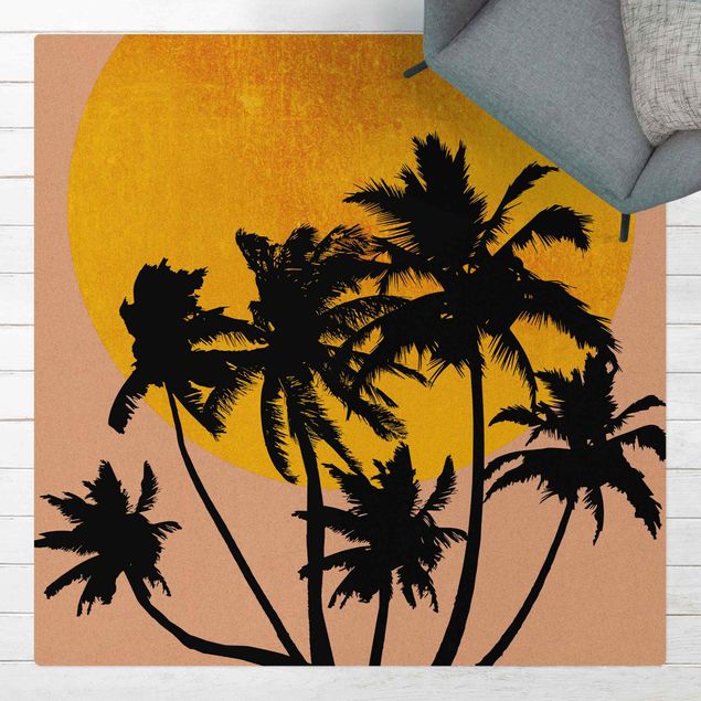 barnmatta djungel Palm Trees In Front Of Golden Sun