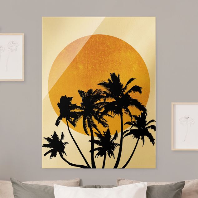 Glastavlor solnedgångar Palm Trees In Front Of Golden Sun