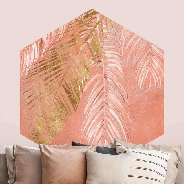 Fototapeter blommor  Palm Fronds In Pink And Gold I