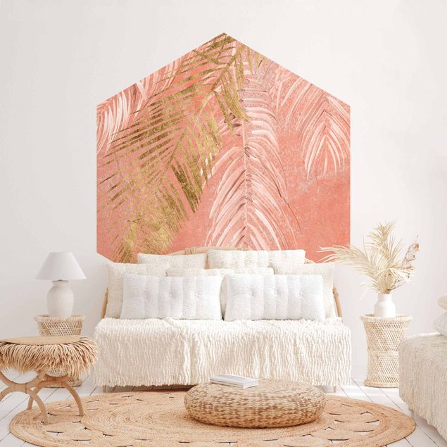 Tapeter modernt Palm Fronds In Pink And Gold I