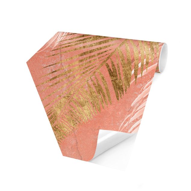 Fototapeter rosa Palm Fronds In Pink And Gold I
