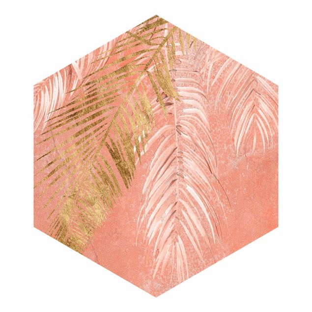 Tapeter Palm Fronds In Pink And Gold I