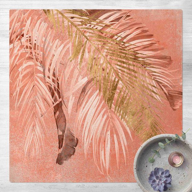 djungelmatta Palm Fronds In Pink And Gold II