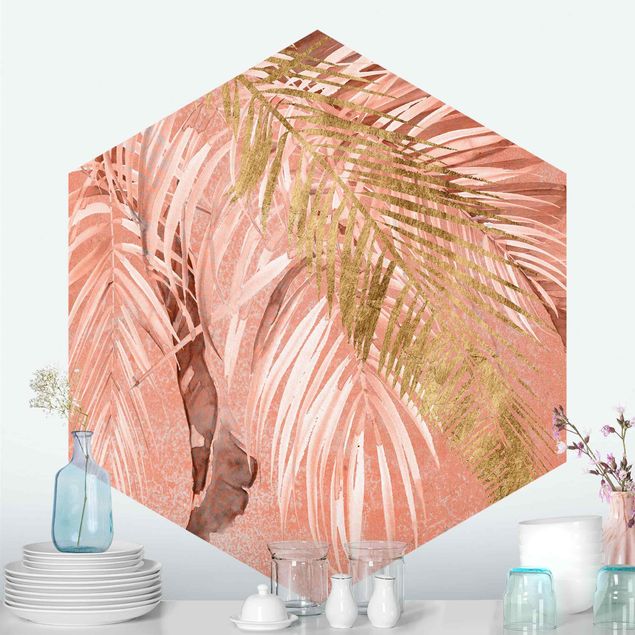 Fototapeter blommor  Palm Fronds In Pink And Gold II