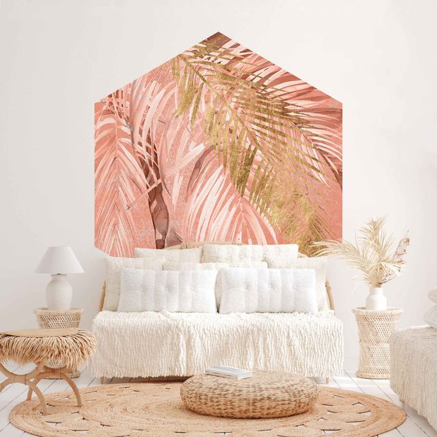 Tapeter modernt Palm Fronds In Pink And Gold II