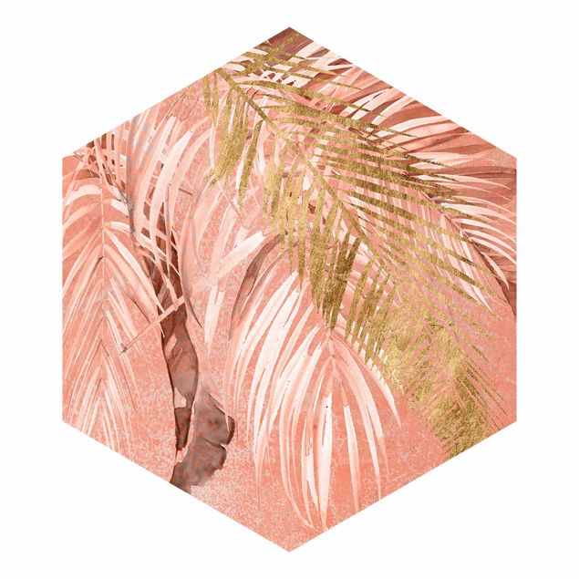 Tapeter Palm Fronds In Pink And Gold II