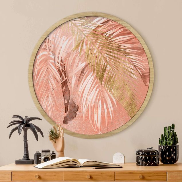 Tavlor blommor Palm Fronds In Pink And Gold II