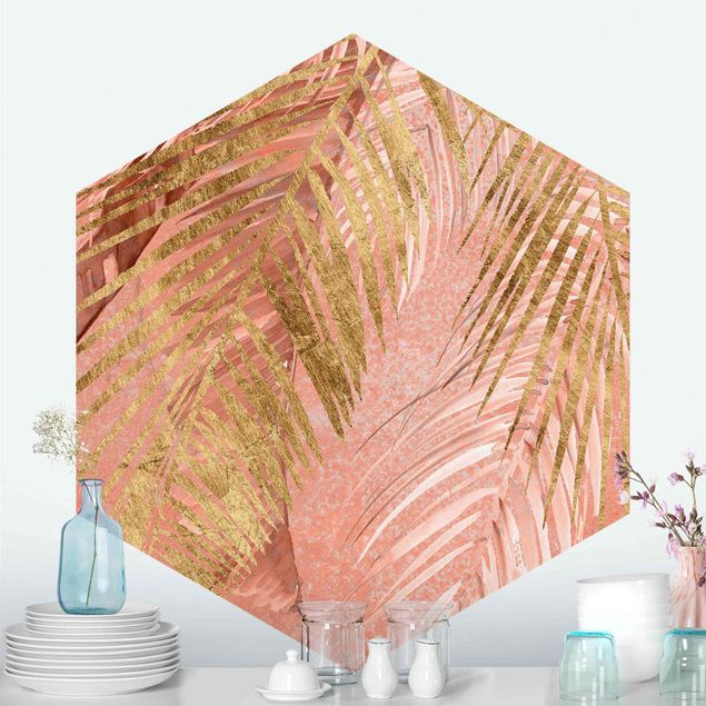 Fototapeter blommor  Palm Fronds In Pink And Gold III