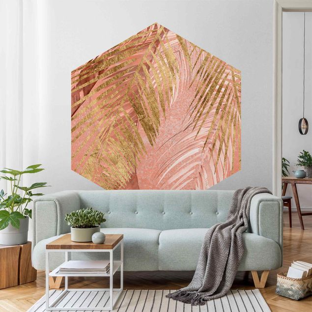 Tapeter modernt Palm Fronds In Pink And Gold III