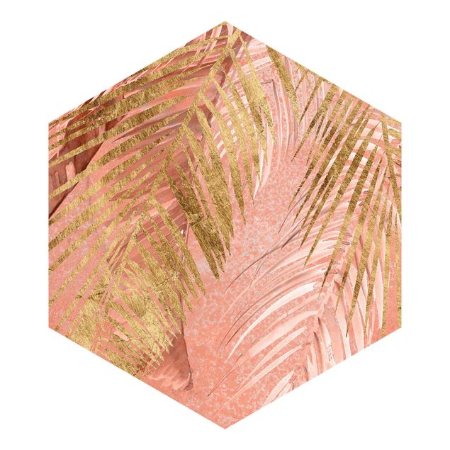 Tapeter Palm Fronds In Pink And Gold III