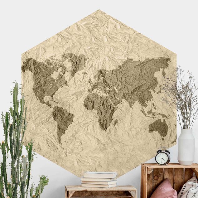 Kök dekoration Paper World Map Beige Brown