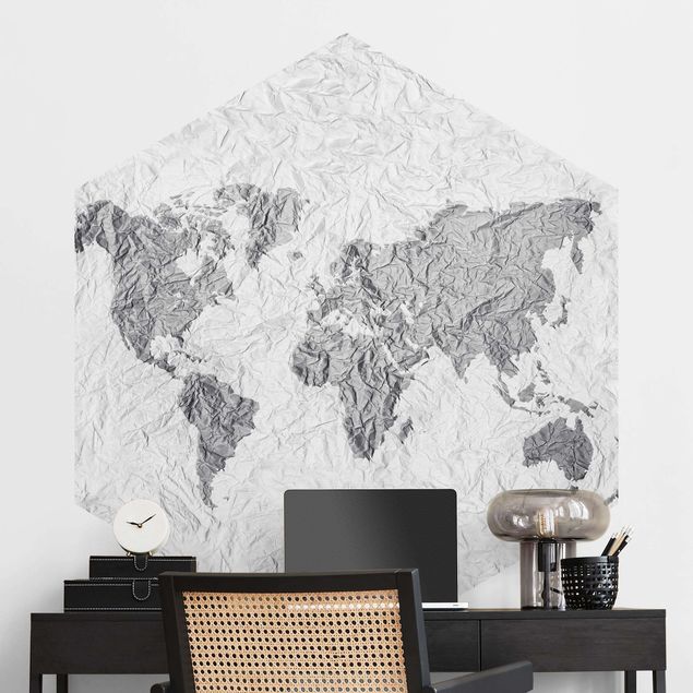 Kök dekoration Paper World Map White Gray