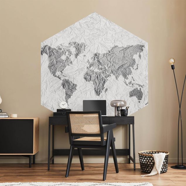 Fototapeter världskartor Paper World Map White Gray
