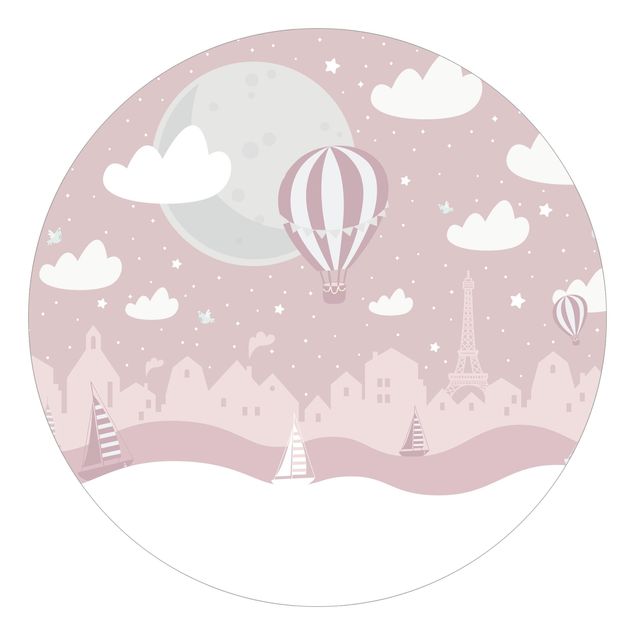 Tapeter modernt Paris With Stars And Hot Air Balloon In Pink