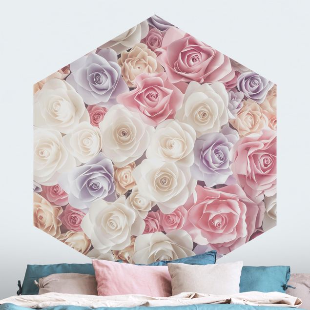 Fototapeter rosor Pastel Paper Art Roses