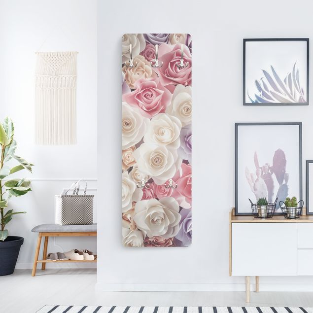 Klädhängare vägg mönster Pastel Paper Art Roses