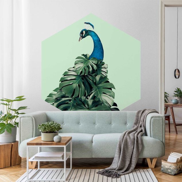Tapeter modernt Peacock With Monstera Leaves