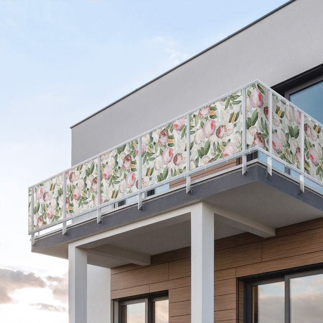 Insynsskydd för balkong väderbeständigt Peonies With Leaves