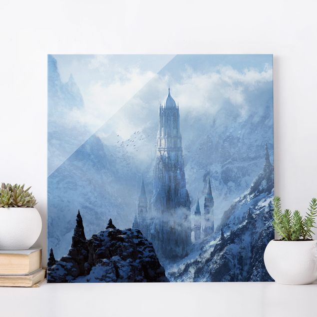 Glastavlor bergen Fantasy Castle In Snowy Landscape