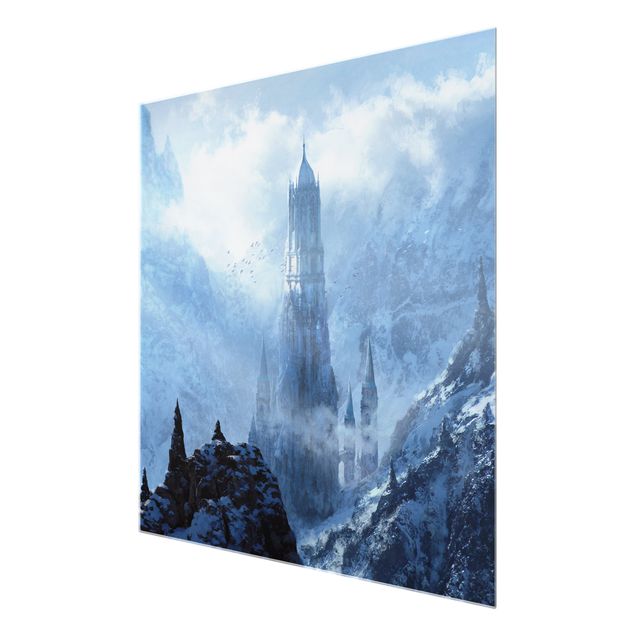 Tavlor blå Fantasy Castle In Snowy Landscape