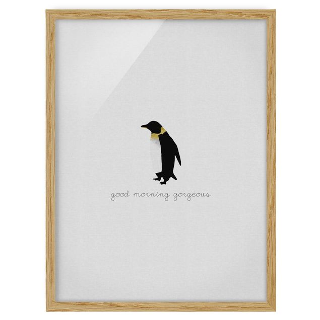 Tavlor svart och vitt Penguin Quote Good Morning Gorgeous