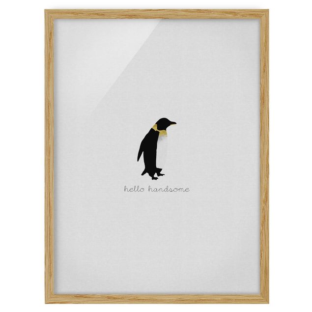 Tavlor svart och vitt Penguin Quote Hello Handsome