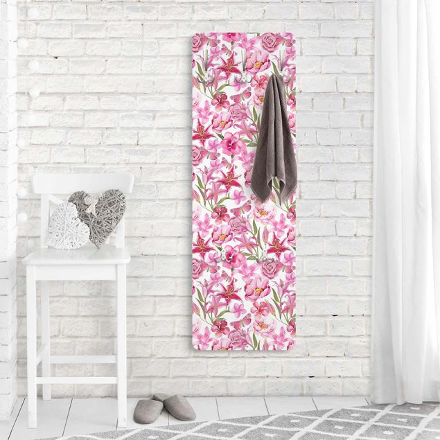 Klädhängare vägg lantlig Pink Flowers With Butterflies