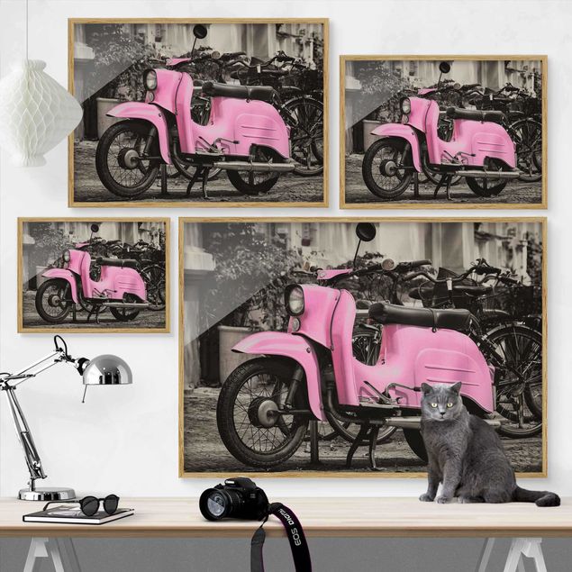 Tavlor med ram Pink Scooter