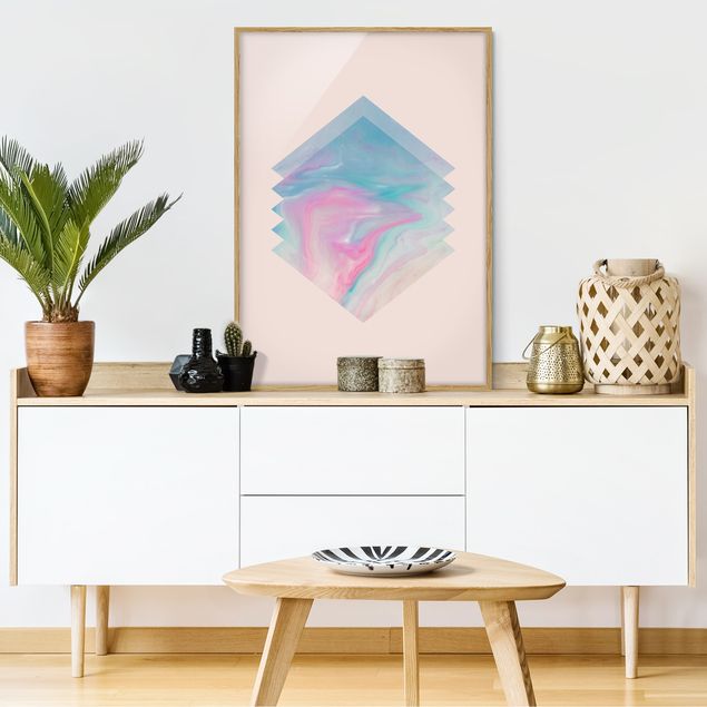 Tavlor med ram abstrakt Pink Water Marble