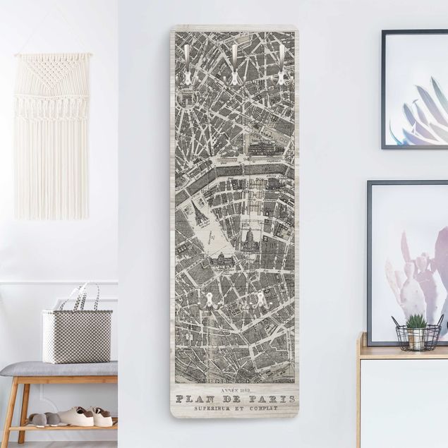 Klädhängare vägg arkitektur och skyline Map of Paris