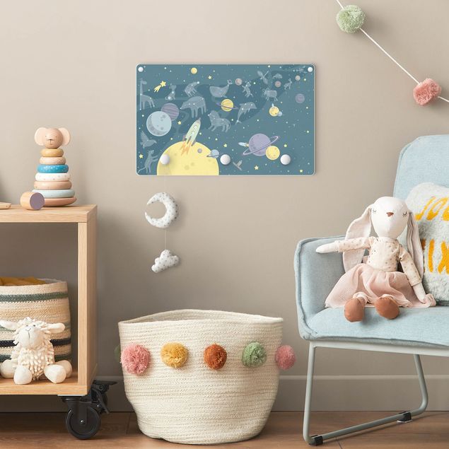 Klädhängare vägg blå Planets With Zodiac And Rockets