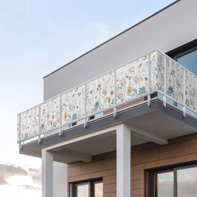 Insynsskydd för balkong väderbeständigt Tendril Flowers with Butterflies Watercolour