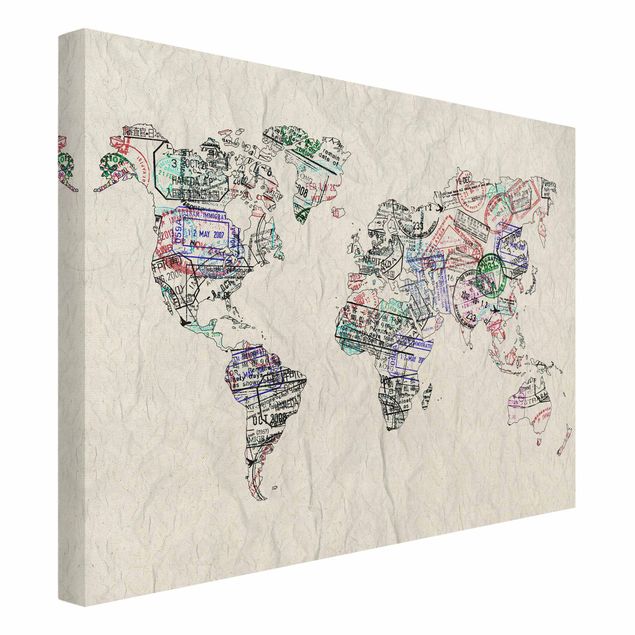 Canvastavlor Passport Stamp World Map
