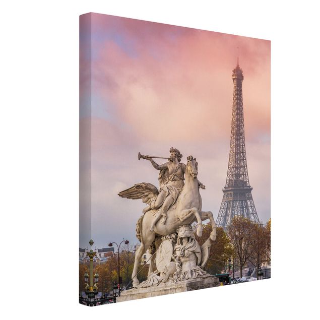 Tavlor arkitektur och skyline Statue Of Horseman In Front Of Eiffel Tower