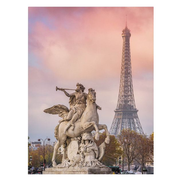 Tavlor modernt Statue Of Horseman In Front Of Eiffel Tower