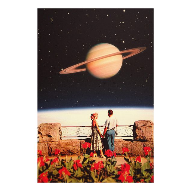 Tavlor svart Retro Collage - Love In Space